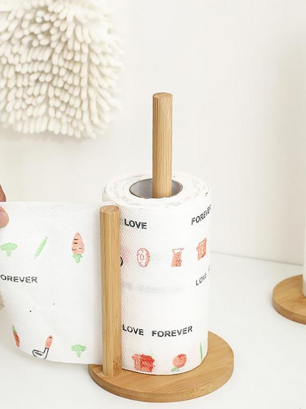 Kitchen Wooden Roll Paper Towel Holder Bathroom Tissue Vertical Stand Disposable Paper Pot Kitchen Toilet Storage Accessories