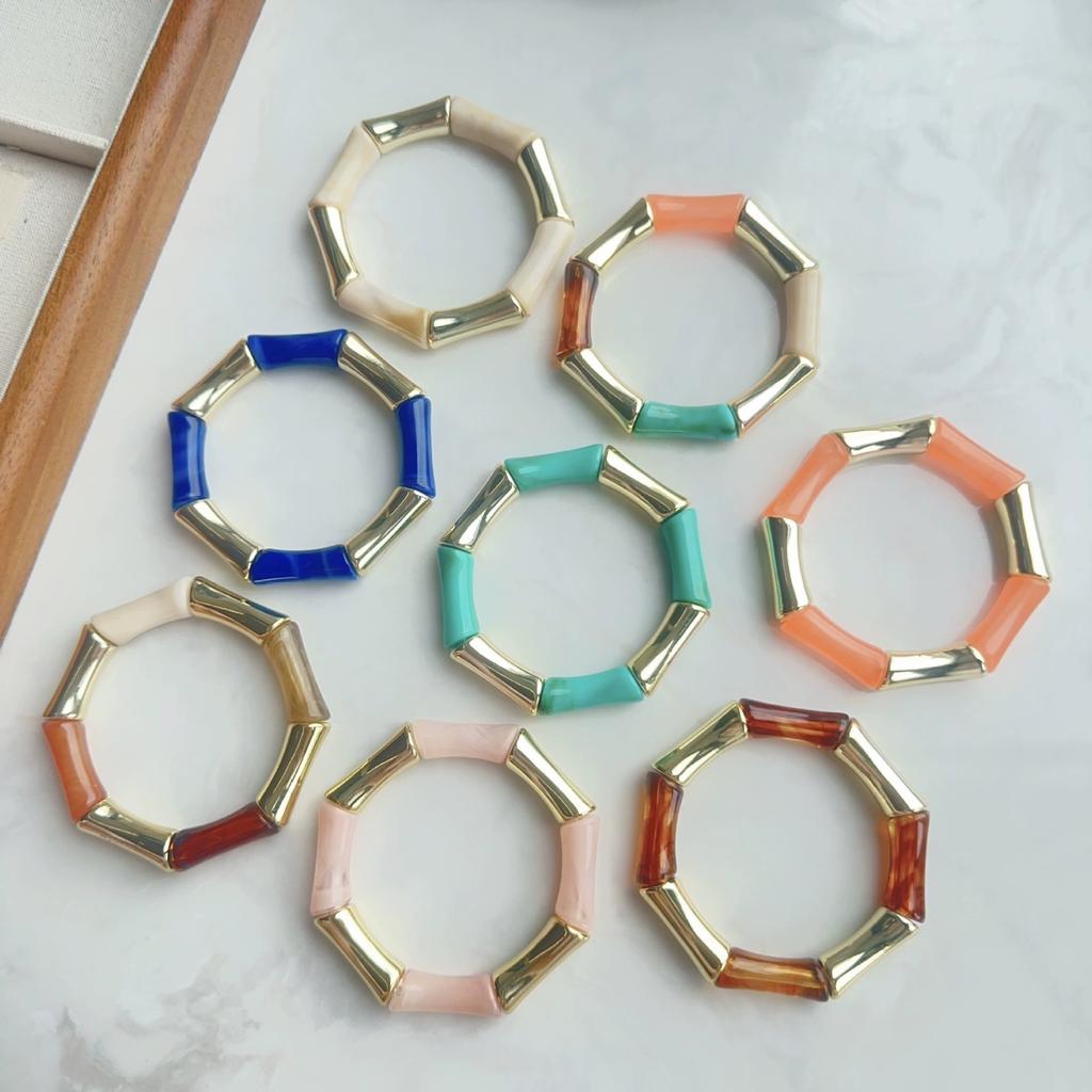 2026 Trendy Colorful Geometry Acrylic Resin Bead Bracelet For Women Summer Charm Personalized Retro Fashion Jewelry Accessories
