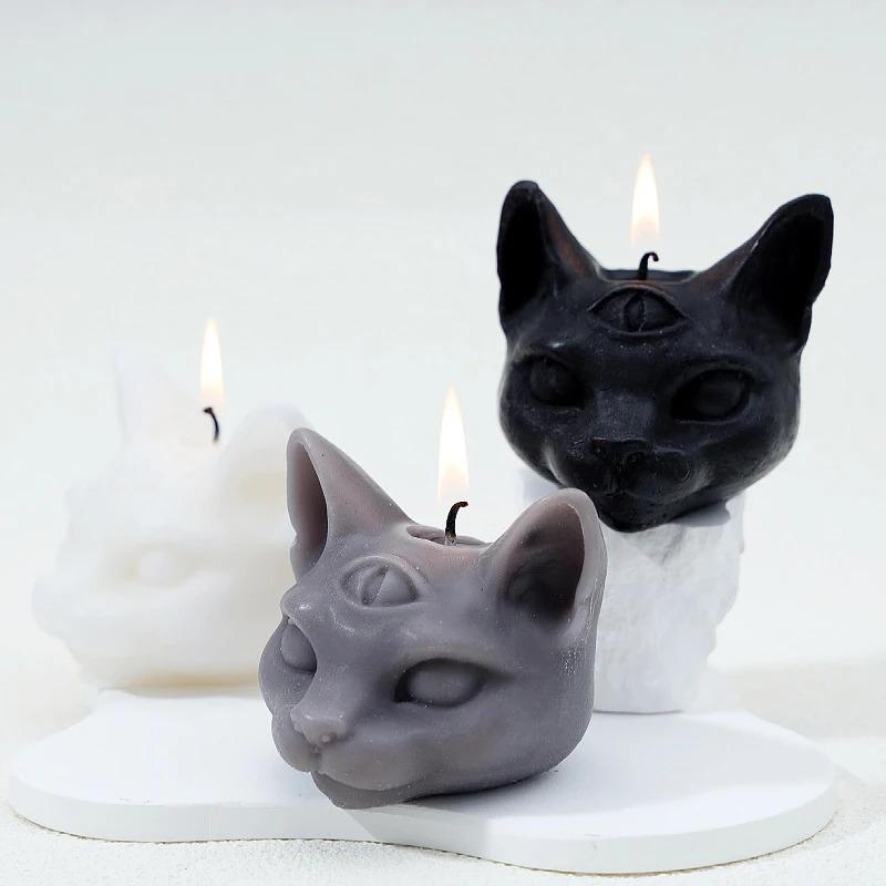 Three Eye Cat Scented Gothic Candles Soy Wax Halloween Creative Aromatherapy Decoration Dark Cat Ornaments Home Room Decor Gift