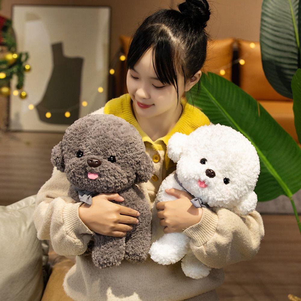 White Gray Bichon Frise Plush Stuffed Animal Puppy Plushies Boys Girls Plush Dog Toy  Pet Toy