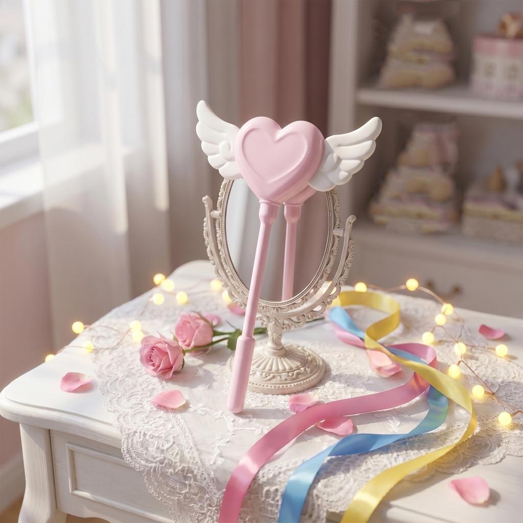 3D Heart Fairy Wand Magic Stick with Wing Design for Costume Parties Birthday Events and Creative Play Activities