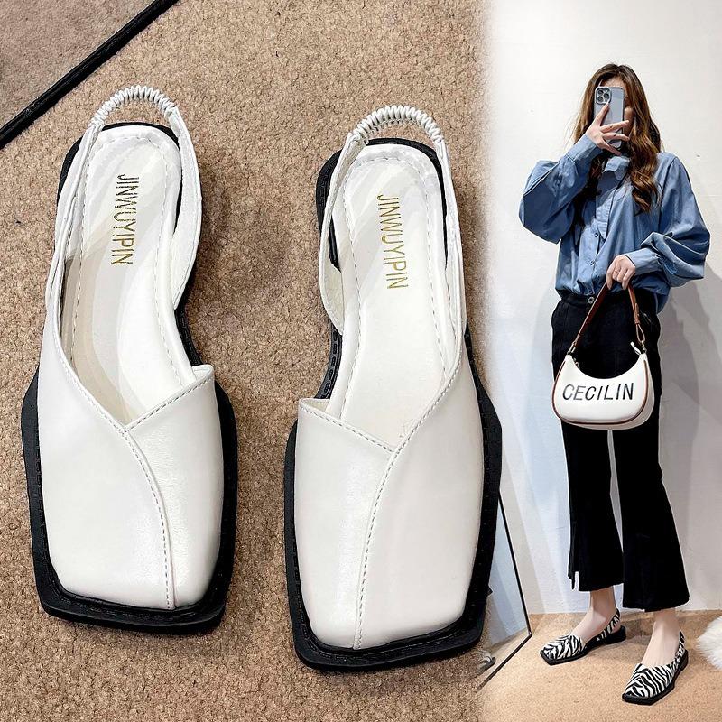Women's Low Heel Square Toe Sandals, Closed Toe with Side and Back Cutout Casual Daily Footwear