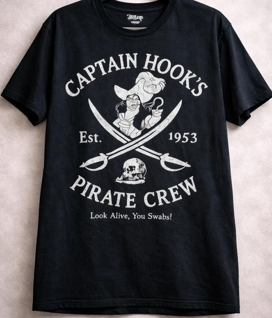 Disney Captain Hook Skull Tee Mens Large Pirate Graphic Y2K Shirt 3XL