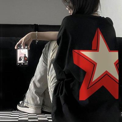 Vasaras tīra kokvilna Sieviešu vintage apdrukāts T-krekls harajuku ar apaļu kaklu lielizmēra ikdienas Y2K topi grafiski t krekli melni ielas apģērbi