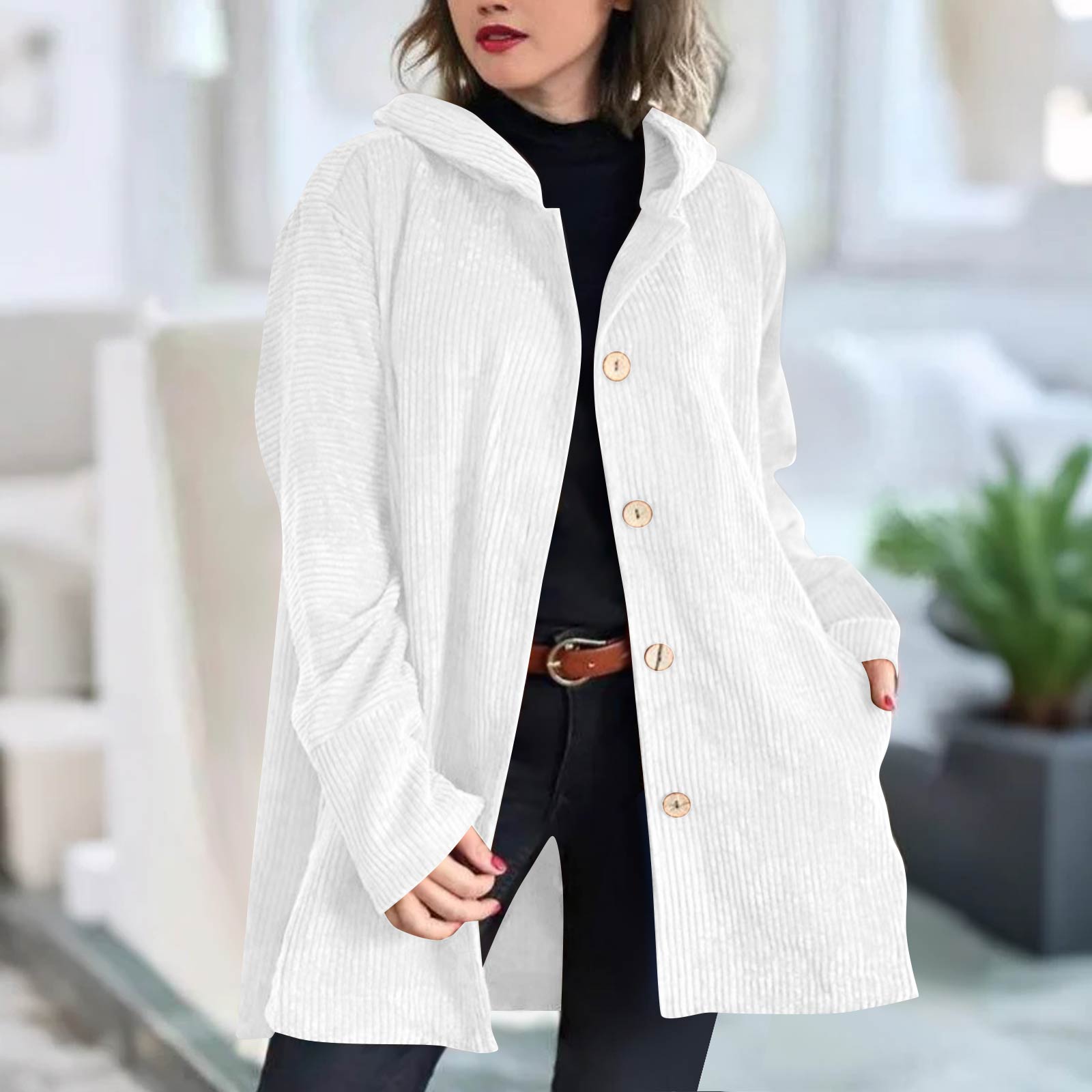 

Женское зимнее пальто куртка с длинным рукавом на роговых пуговицах плюшевое теплое пальто XXL белый