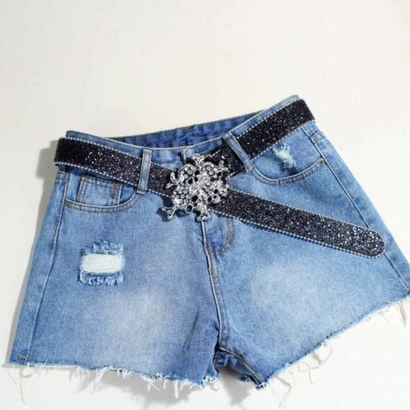 Women's Rhinestones Belt Glitters Leather Waist Belt Western Skull Waist Belt for Stylish Youth