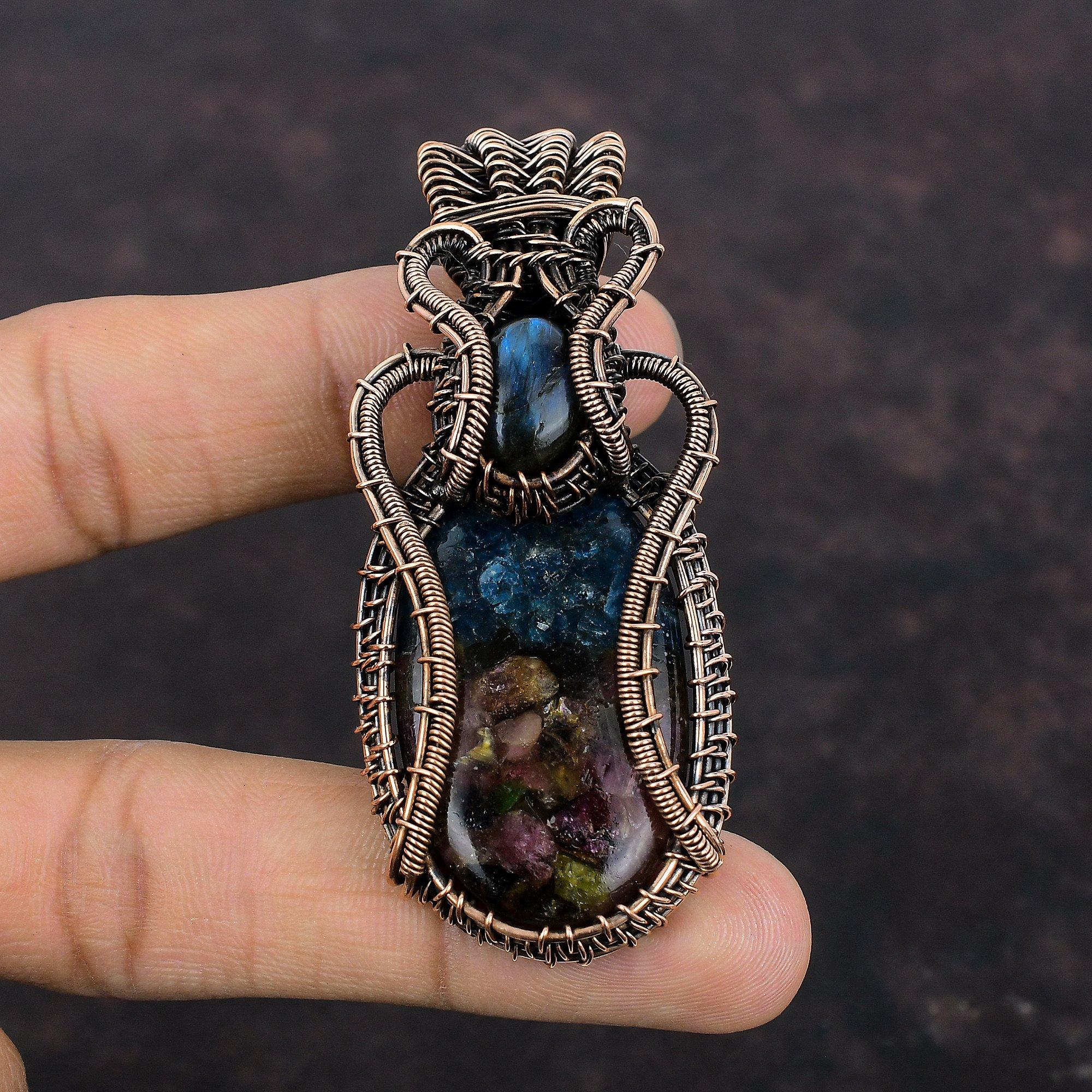 

Copper Watermelon Tourmaline Gemstone Pendant Copper Wire Wrapped Pendant Labradorite Pendant Copper Jewelry Wedding Gift Handmade Pendant