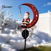 Retro Style Garden Art 31 Inch Solar-Powered Christmas Stake Light, Santa Claus on A Moon LED Pathway Auto Solar Powered Lamp Light with Snowflake