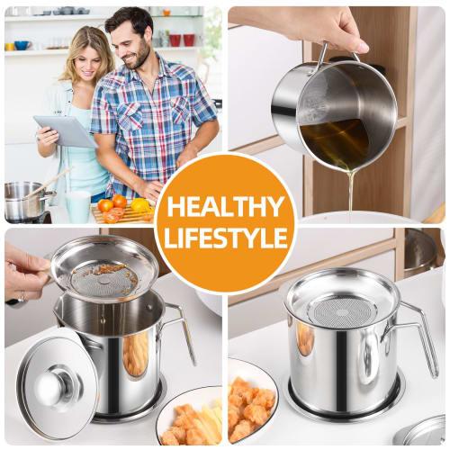 304 Stainless Steel Oil Pot, Home Oil Storage Container with Filter, 1.8L/60.87 Fl Oz, Oil Catch Pot, Kitchen Oil Pot, Oil Drainer