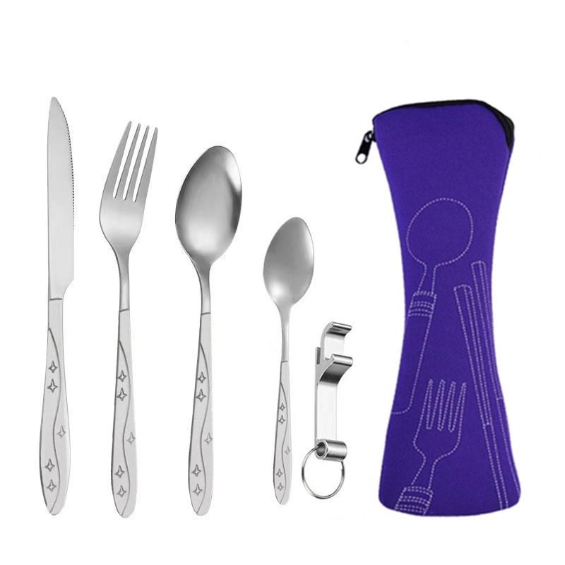 Tragbares Edelstahl-Besteckset - 5-teiliges Reisebesteck mit Messer, Gabel, Löffel und kleinem Löffel für Camping & Outdoor