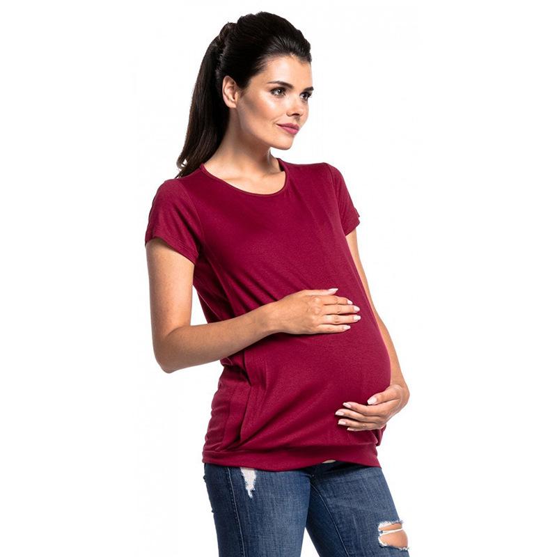 

2024 European & American Spliced Round Neck Short Sleeve Maternity Nursing T-Shirt Medium вино красного