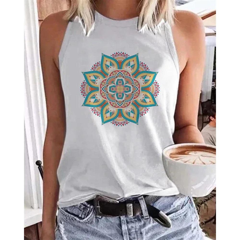 

Летние винтажные топы с цветочным принтом 3D, женская мода, уличная одежда, свободный жилет с круглым вырезом, без рукавов, женская майка 5XL