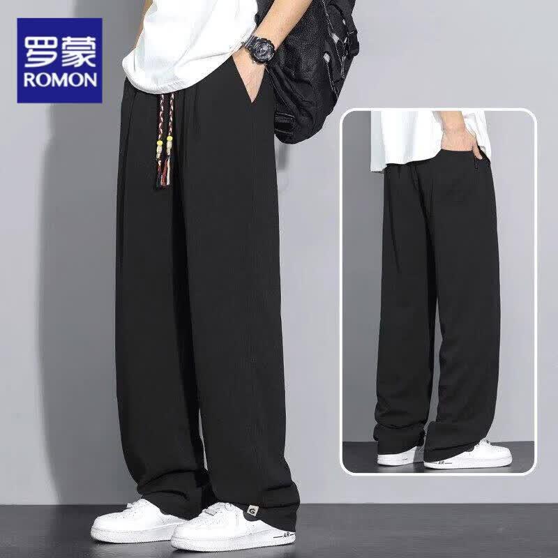 Romon Men s Ice Silk Linen Blend Trousers M