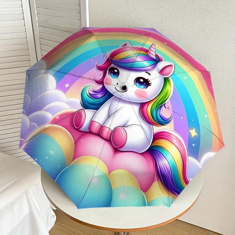 

1pc Rainbow Unicorn Fantasy Art Umbrella with Plastic Handle,Suitable for All Seasons Home Travel Outdoor UmbrellaDD769