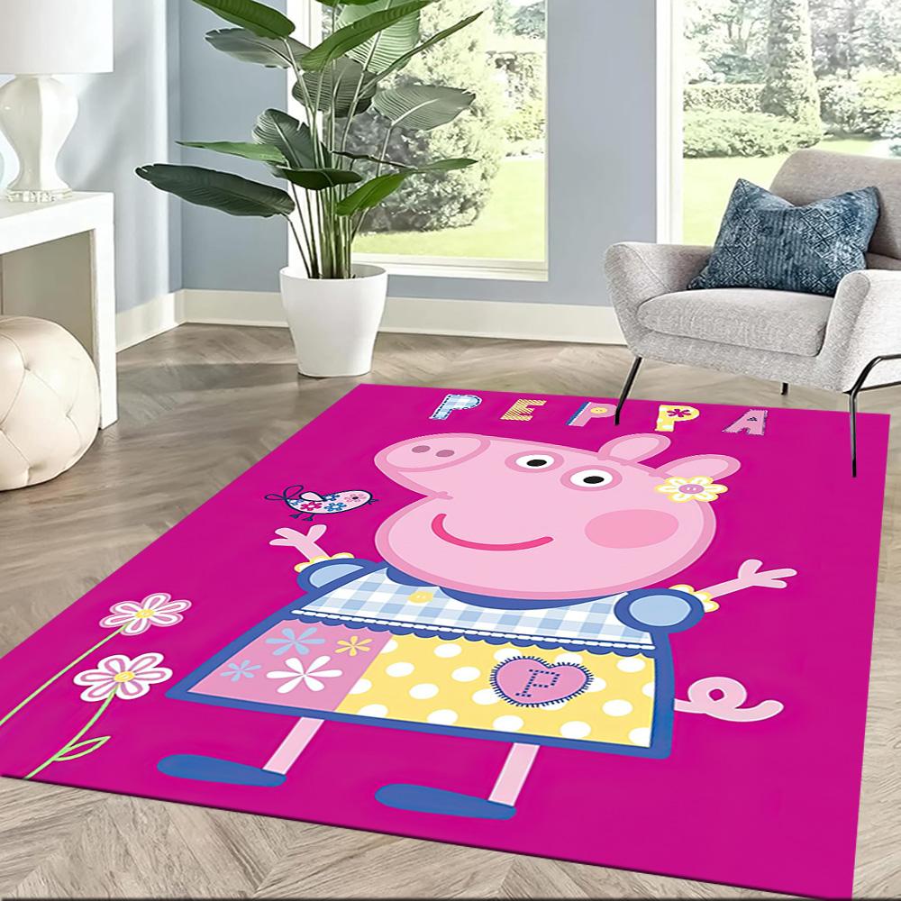 Peppa Pig Garden Adventure Square rugs are a great choice for living rooms, bedrooms, home décor, and as gifts.