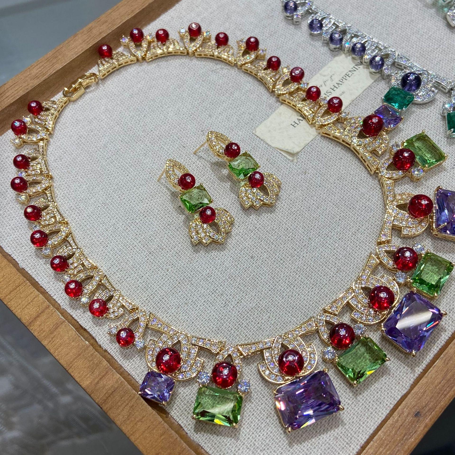 

Jewelry Geometric Square Stud Earrings Necklace Jewelry Set High Sense Jewelry Iris Zircon Earrings