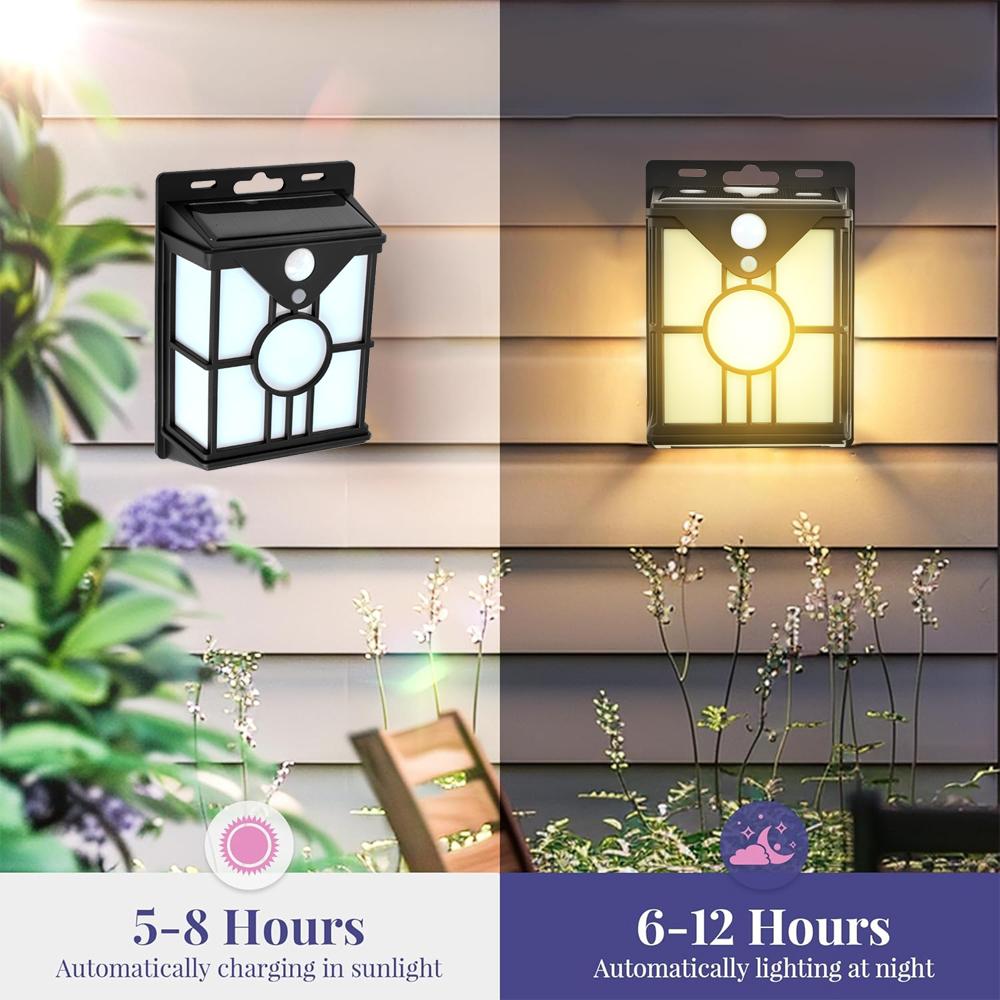 D5 Outdoor Motion Sensor Solar Wall Sconce, Adjustable 3 Light Sources and 3 Light Modes, Intelligent Light Control Solar Lights