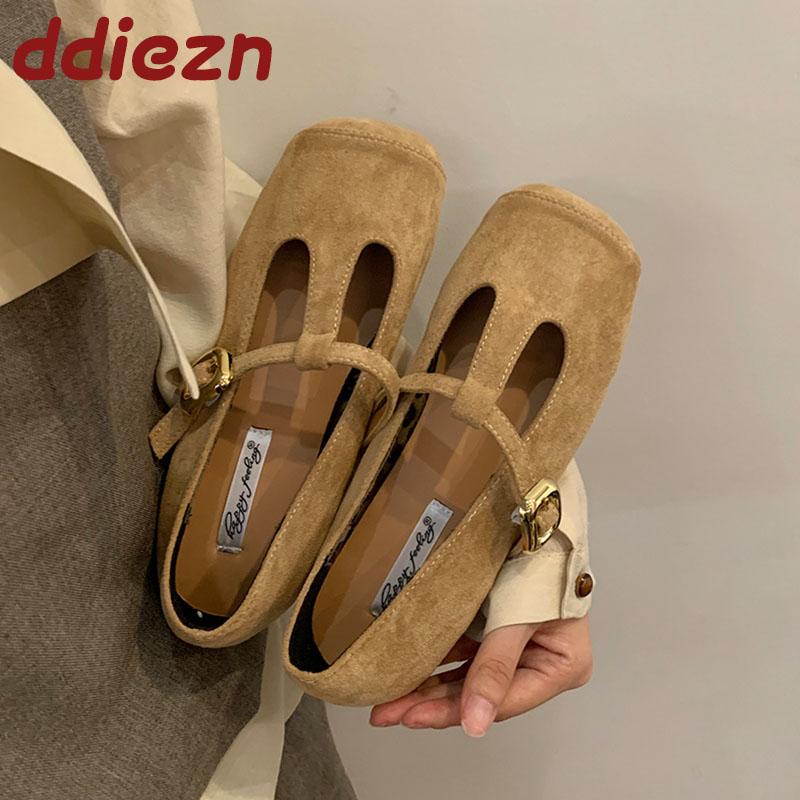 Fashion Fashion Buckle T-Strap Ladies Flats With Shoes Spring Summer Female Shallow Footwear Square Toe Women Mary Janes Flats Shoes