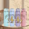 1PC Cute Little Duck Text 750ml Color Plastic Sports Water Bottle Leakproof Flip Straw Lid Suitable for Sports Office Home Use