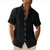 Men's Linen Shirts Short Sleeve Button Up Shirts Stand Collar Casual Summer Home Daily Shirts