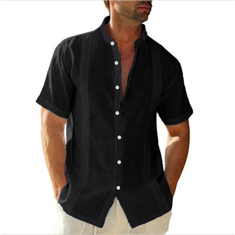 Men's Linen Shirts Short Sleeve Button Up Shirts Stand Collar Casual Summer Home Daily Shirts
