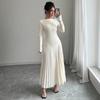 2025 Women’s Elegant Long Sleeve Pleated Knit Dress for Spring/Autumn