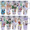Cartoon pattern Labubu 40oz car cup 304 stainless steel thermos cup Labubu car straw Bingba cup