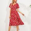 Summer Vacation Floral Print V Neck Loose Dress for Ladies
