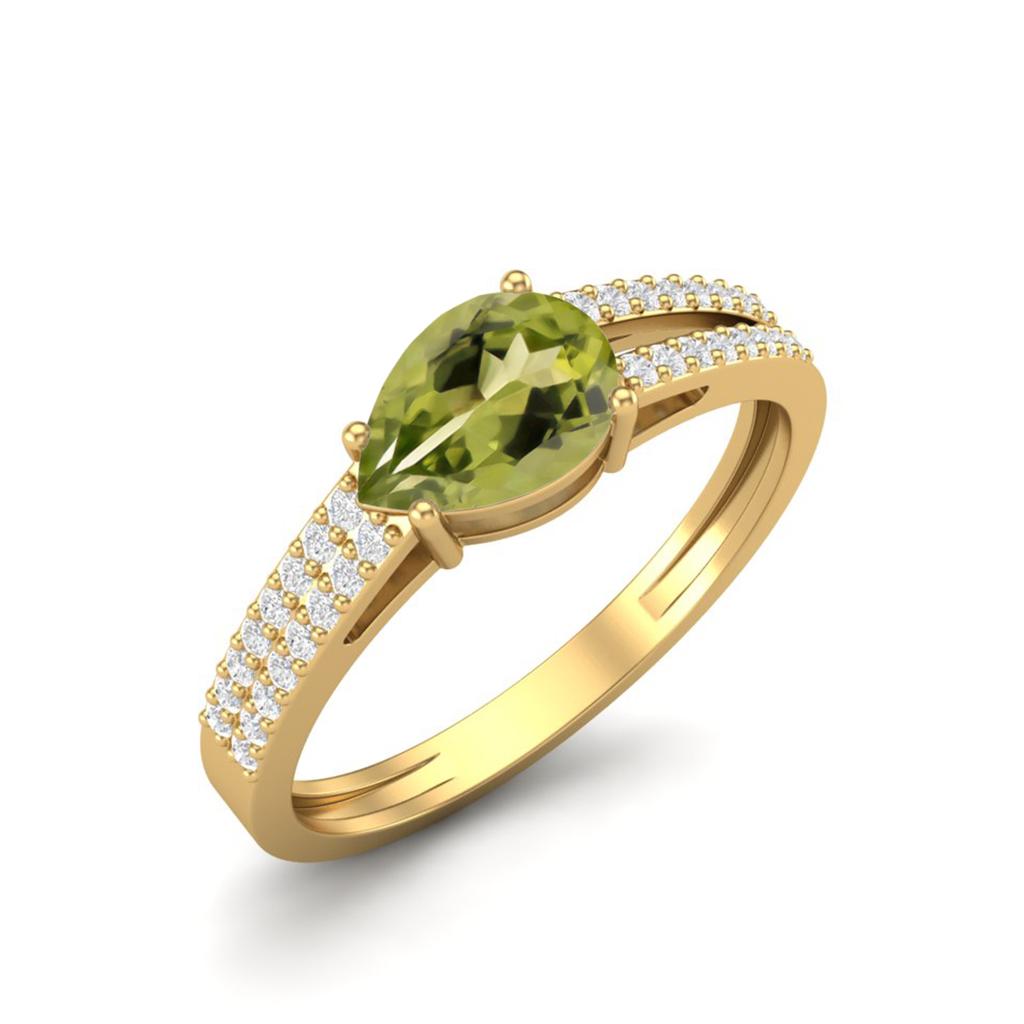 7X5MM Pear Peridot 925 Sterling Silver Gold Vermeil Split Shank Women Engagement Ring