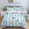 3-piece Down Duvet Cover with Blue Striped Cartoon Cat Pattern Print (1 Down Duvet Cover+2 Pillowcases, No Core) Bedding Set