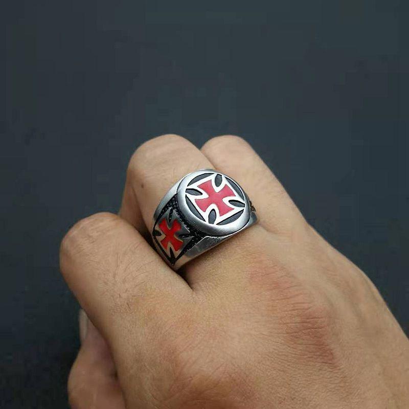 Anelli da Uomo Colore Nero Rosso Acciaio Inossidabile Scudo Corazzato Rosso Anello Croce del Crociato Cavaliere Templare Gioielli Punk Dropshipping