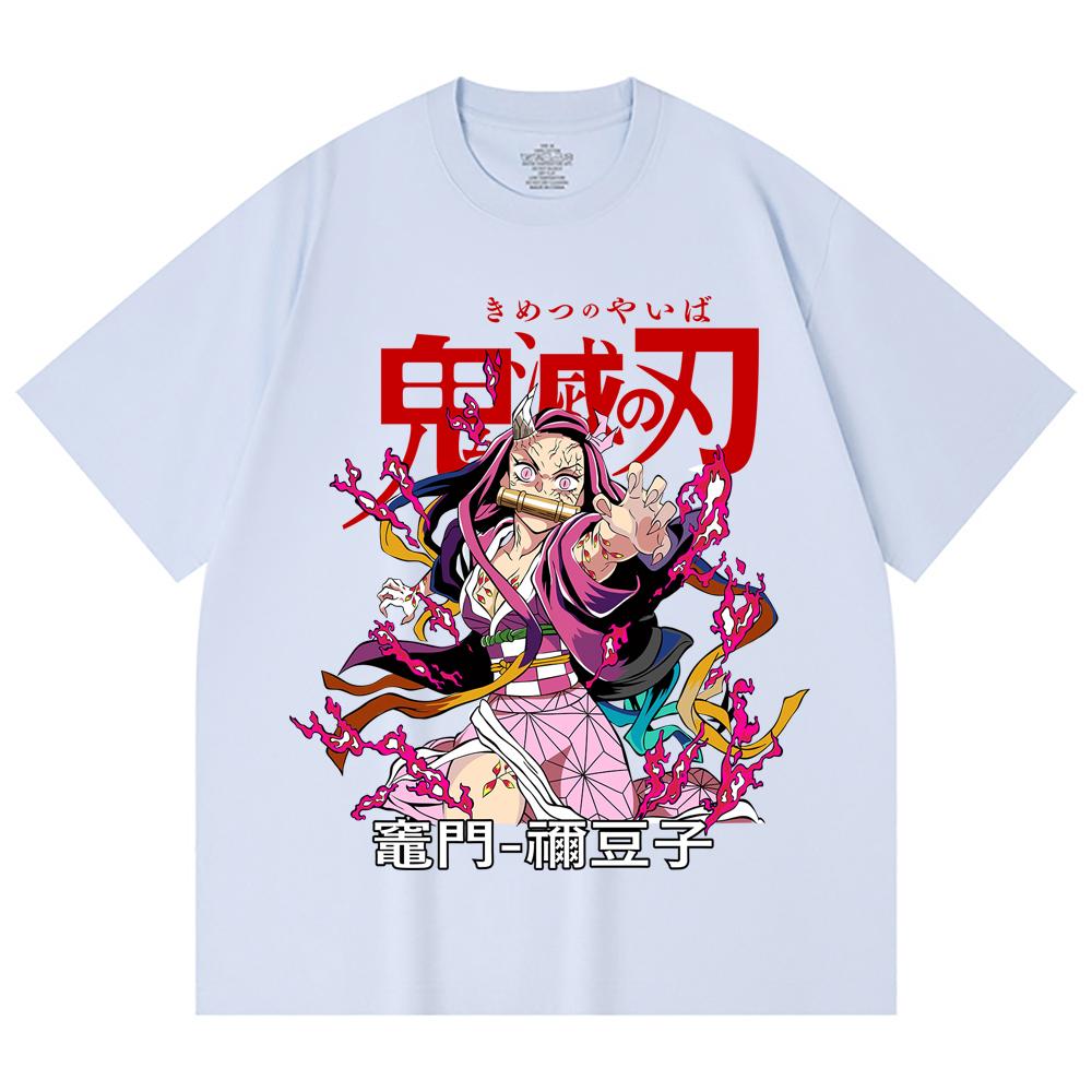 230 g/m² 100% Baumwolle Demon Slayer V72 Nezuko Aufdruck Unisex Schweres Baumwoll-T-Shirt