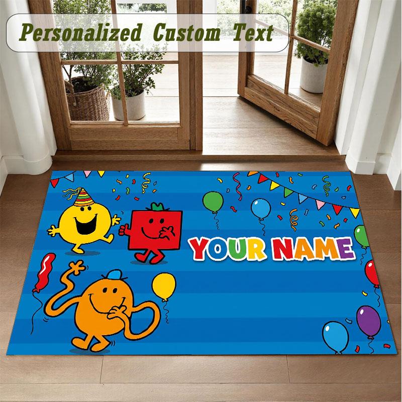 Crystal Velvet Square Rug Custom NameMr. Men & Little Miss Pattern Non Slip Home Floor Decor Rug