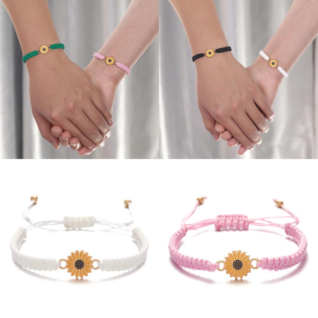 Handmade Sunflower Friendship Bracelet With Floral Design For Women And Couples