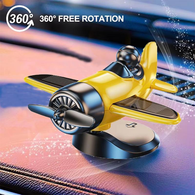 Solar Powered Rotating Airplane Car Dashboard Ornament 360° Auto Spin Decor Airplane Ornaments Car Interior Decoration