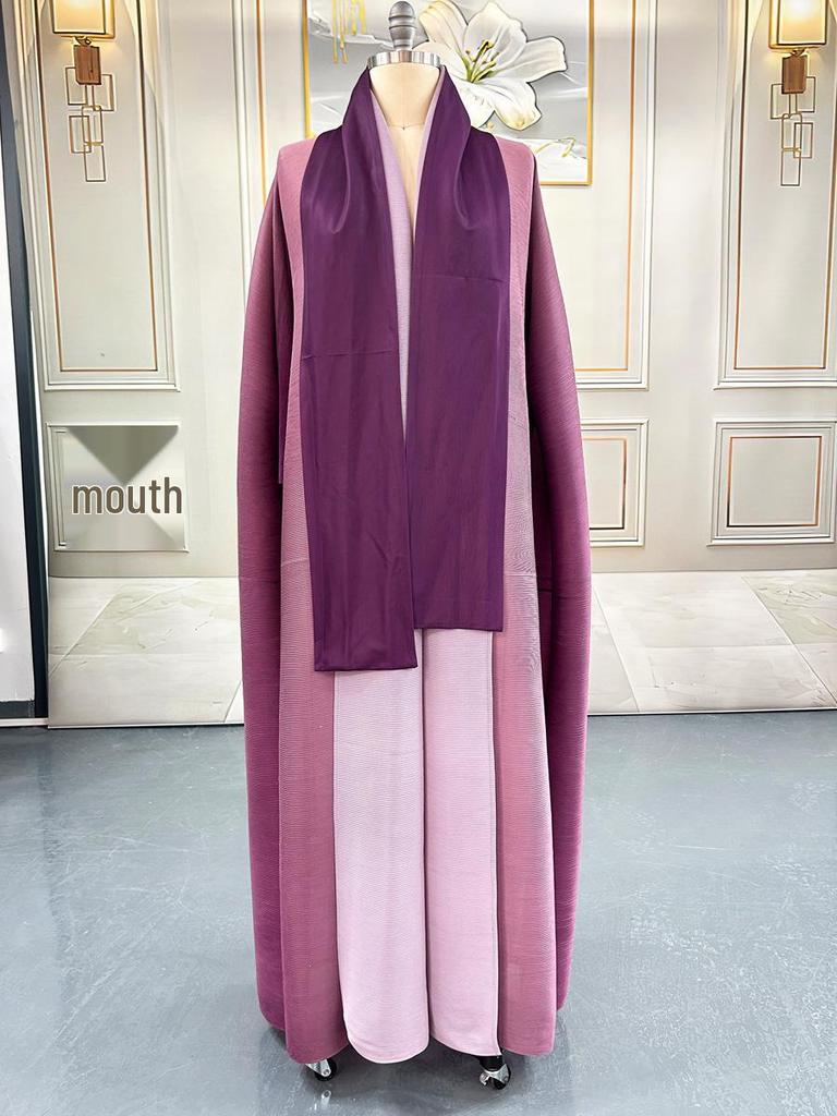 Plus Size Women's Gradient Batwing Sleeve Spring Coat - Miyake Style Fashionable Long Robe