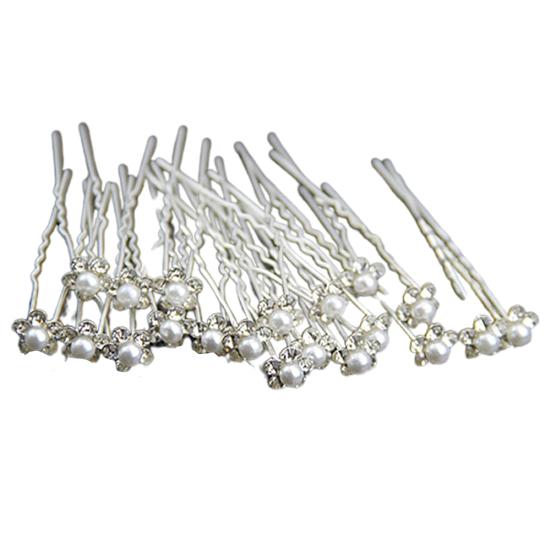 20Pcs Wedding Bridal U Hairpins Imitation Pearl Flower Rhinestone Hair Pins