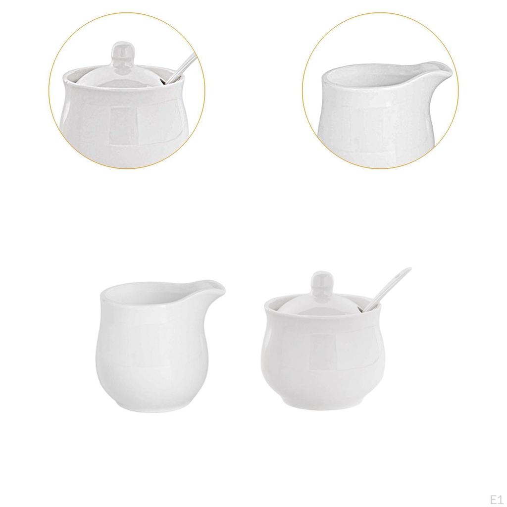Set in Ceramica per Zucchero e Panna, con Coperchio e Cucchiaino, Premium, Elegante Pratico Caffè