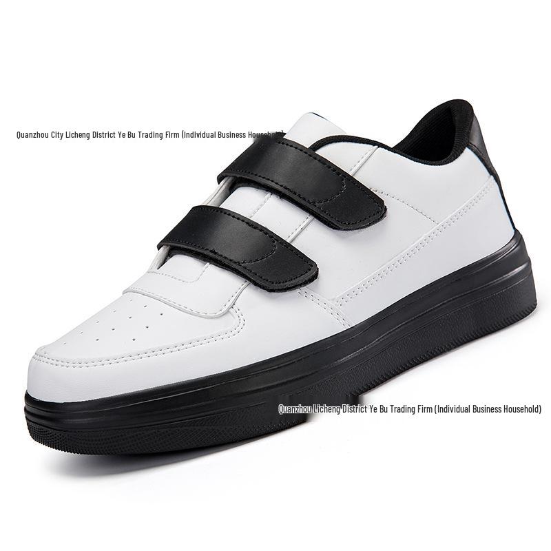 Men's Large Velcro White Low-Top Sneakers - Lightweight Casual Sports Shoes with Thick Soles