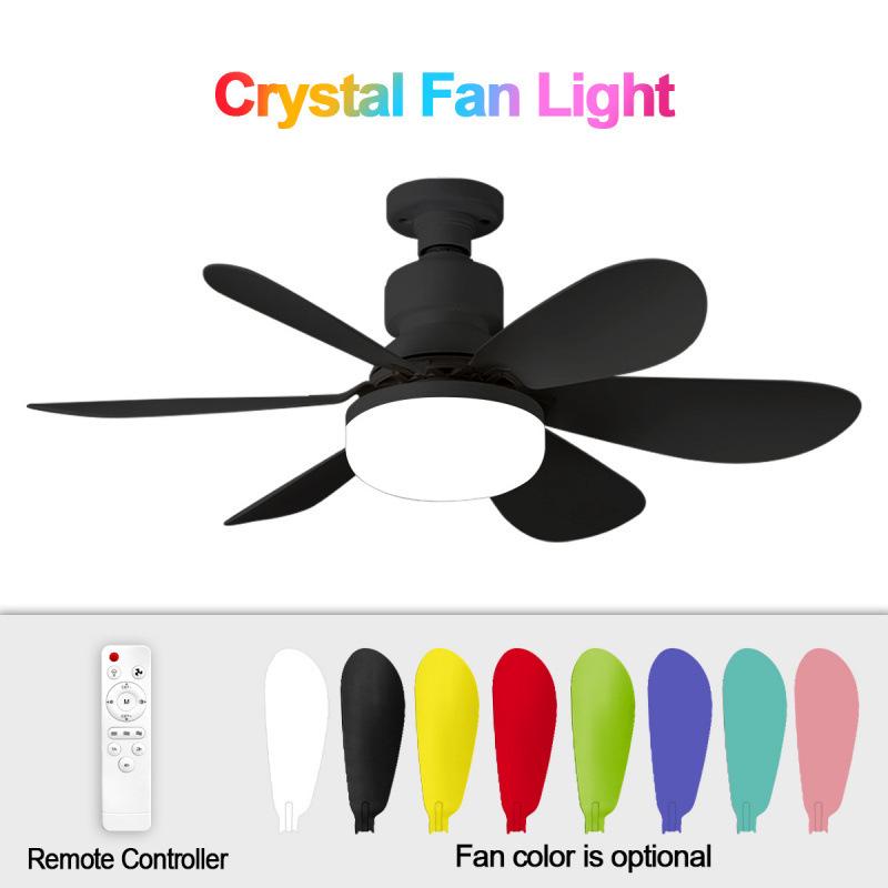 E27 Crystal Ceiling Fan Light with Remote Control - LED Six-Blade for Bedrooms