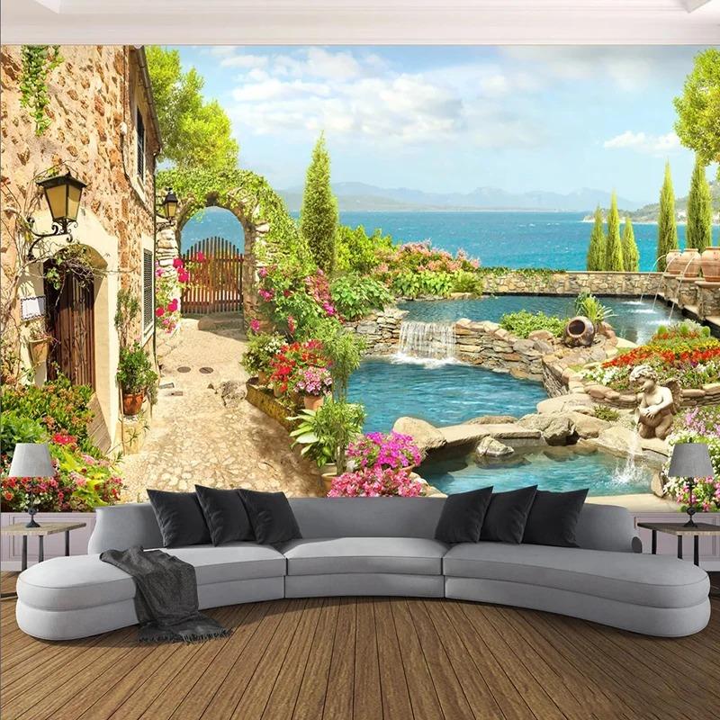 3d Garden Lake Scenery Wall Mural Living Room Tv Sofa Dining Room Backdrop Wall Wallpaper Decor