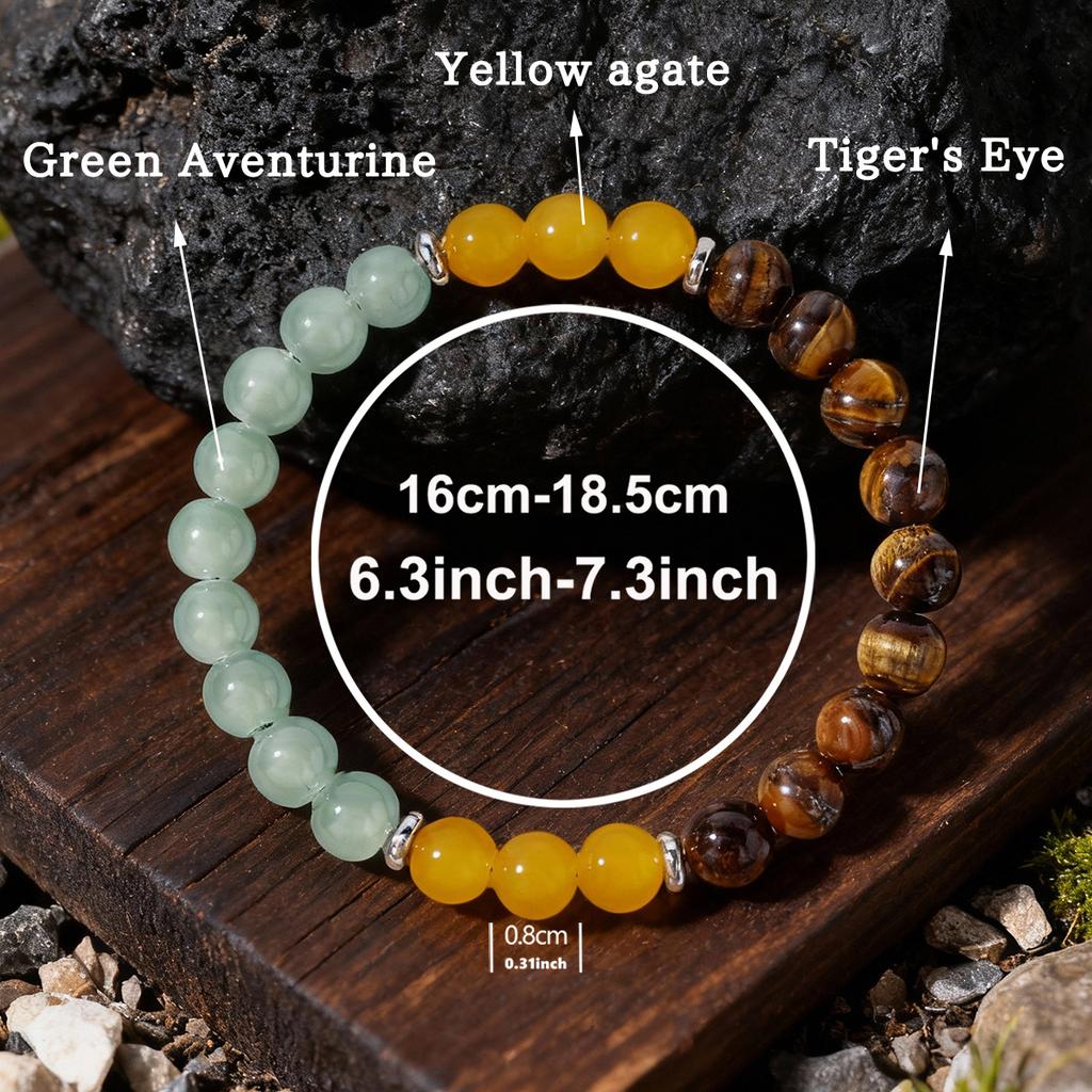 Festive Gifts Tiger Eye Yellow Agate Green Aventurine Beaded Bracelet Natural Fashion Jewelry For Men Women Daily Wear Gift
