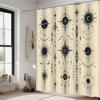 Celestial Design Bath Curtain, Symmetrical Black Astronomical Motifs On Cream, Polyester, Perfect for Modern Bathroom Decor