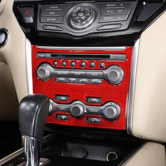 Red Carbon Fiber Air Conditioner Switch Trim Sticker For Nissan Pathfinder 13-18