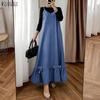 ZANZEA Women Casual V-Neck Loose Sleeveless Straps Long Dress