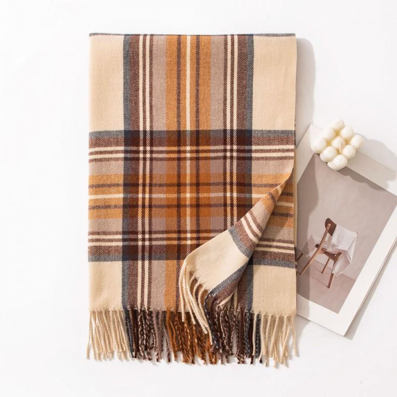 Womens Warm Faux Cashmere Scarf With Plaid Long Wrap Shawl Winter Office Commute