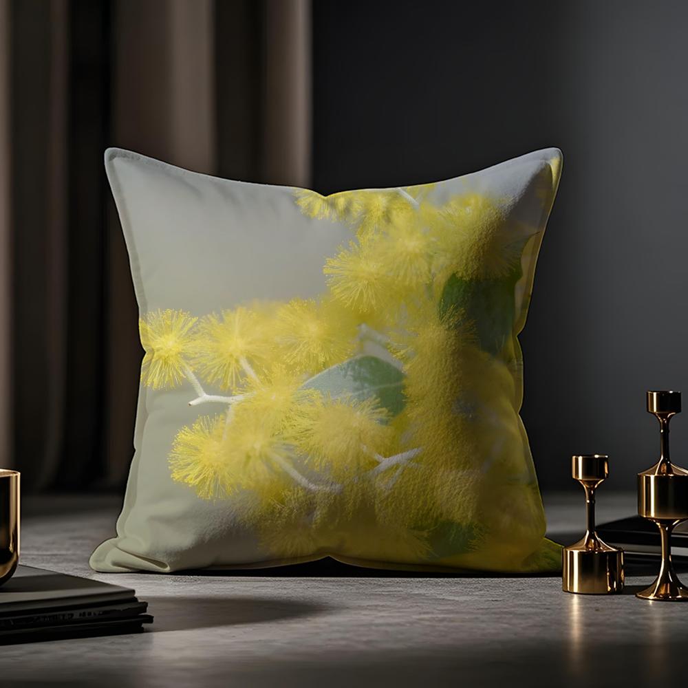 Fashion Acacia Cushion Cover Anti-dustmite Pillowcase Invisible Zipper Silky Short Plush Sofa Cushion Cover