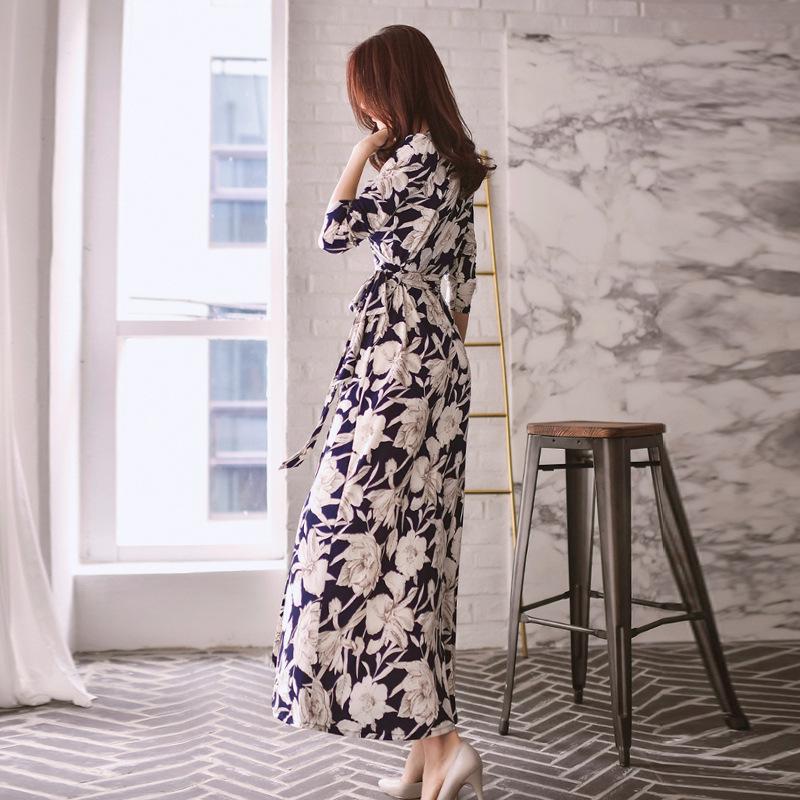 Sukienka kopertowa z szyfonu ze sznurowaniem i rozcięciem w talii - Elegancka długa spódnica