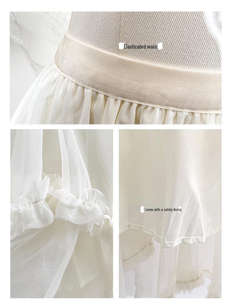 Elegant White Ruffle Mesh A-Line Skirt