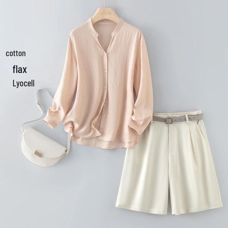 IHIMI Women s Linen Lyocell Long Sleeve Shirt & Tencel Pants Set M